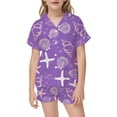 thumbnail image 2 of NAFUU Outfits Set for Girls Kids Satin Outfit Sets Ocean Themed Print Short Sleeve Sleep Clothing Girl's Button Down Shirt and Shorts Suit Fashion Outfits 2-3 Years, 2 of 4
