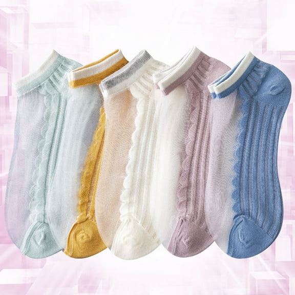 Hemoton 5 Pairs Fashion Glass Silk Cotton Socks All-match Ankle Socks Breathable Socks for Women Girls Ladies (Assorted Color)