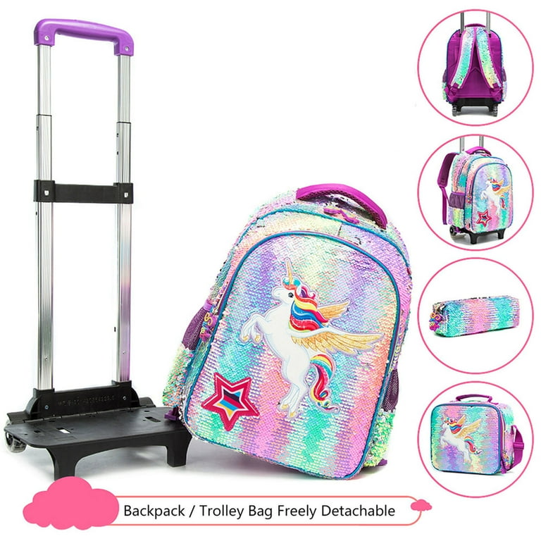 Unicorn rolling shop backpacks for school