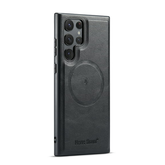 Compatible with Samsung Galaxy S23 Ultra Magnetic Case, Classic Premium PU Leather TPU Hybrid MagSafe Ultra Slim Protective Skin Friendly Shockproof Case Cover for Samsung Galaxy S23 Ultra, Black