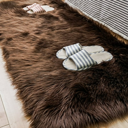 Couch With Long Seat Tayyakoushi Faux Sheepskin Fur Area Rugs,Luxury Fluffy Long Rugs Furry Carpet Plush Seat Pad Sofa Cover Bedside Floor Mat for Bedroom, 2.3ft x 5ft,Brown ()