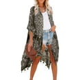 thumbnail image 2 of Breezy Lane Kimonos para mujer Ropa de playa Cárdigan de verano con borla verde con estampado bohemio, 2 of 5