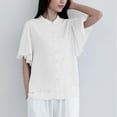 thumbnail image 3 of Camisas de Manga Corta para las Mujeres Casual, Botón de Cuello en V de la Moda de Verano, Top Suelto/Camisa Casual, 3 of 8