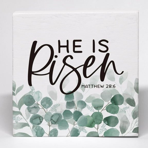 Wooden Box 7x7 Inch Easter He Is Risen Wood Box Sign, Christian Desk Decor, He Is Risen Easter Decor, Religious Bible Verse Easter Spring Wooden Box Block Sign For Office Home Shelf Tabletop Decor