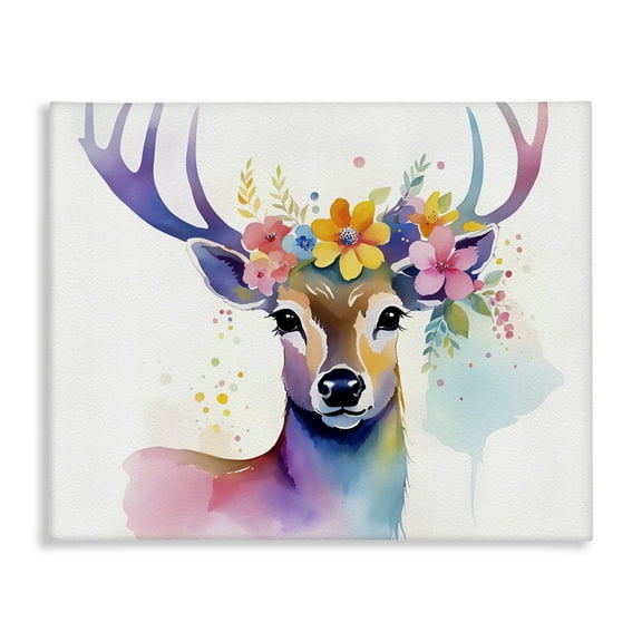 Stupell Industries Floral Garland Deer Animals & Insects Painting Gallery Wrapped Canvas Art Print Wall Art, 20 x 16