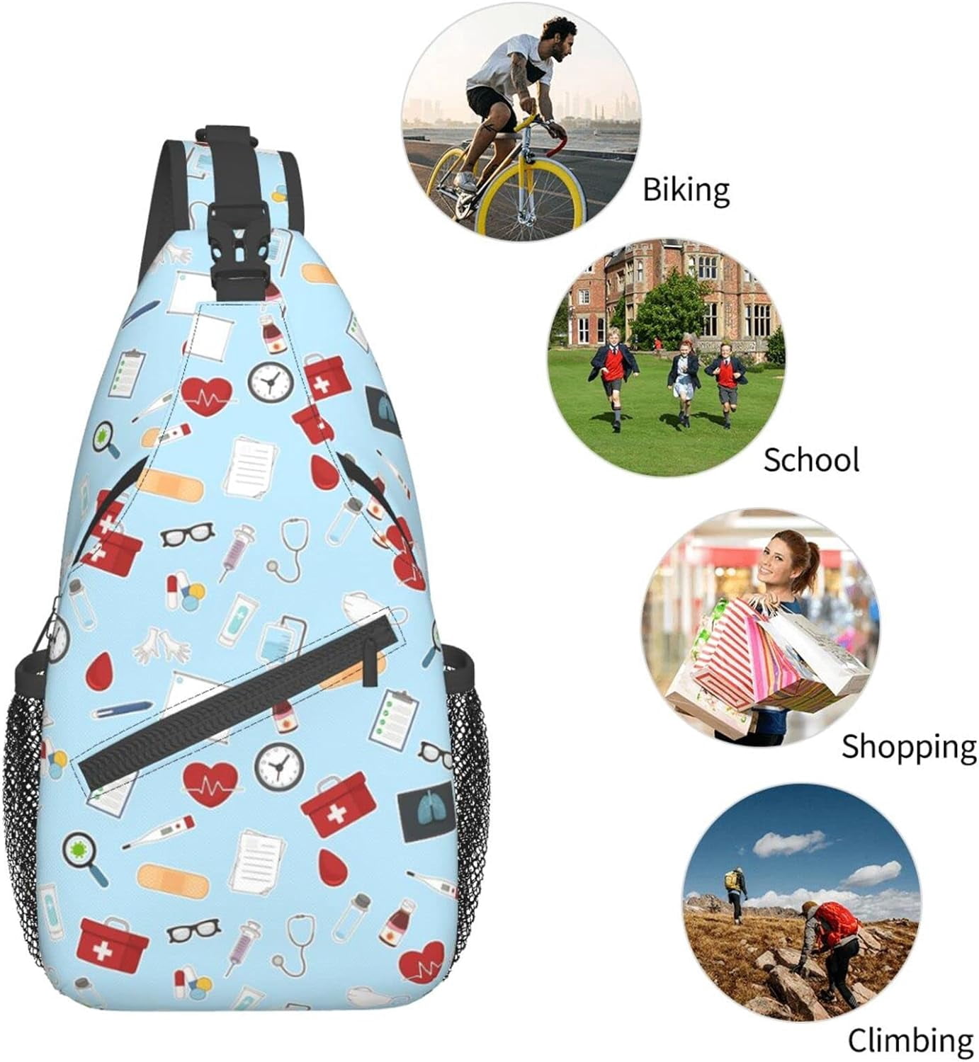 Nursing Theme Pattern Sling Bag Crossbody Hiking Travel Chest Bags Backpack Shoulder Daypack for Women Men