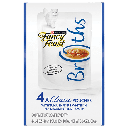 Purina Fancy Feast Broths Classic With Tuna Shrimp & Whitefish in a Decadent Silky Broth Adult Wet Cat Food Complement - (4) 1.4 oz. Boxes