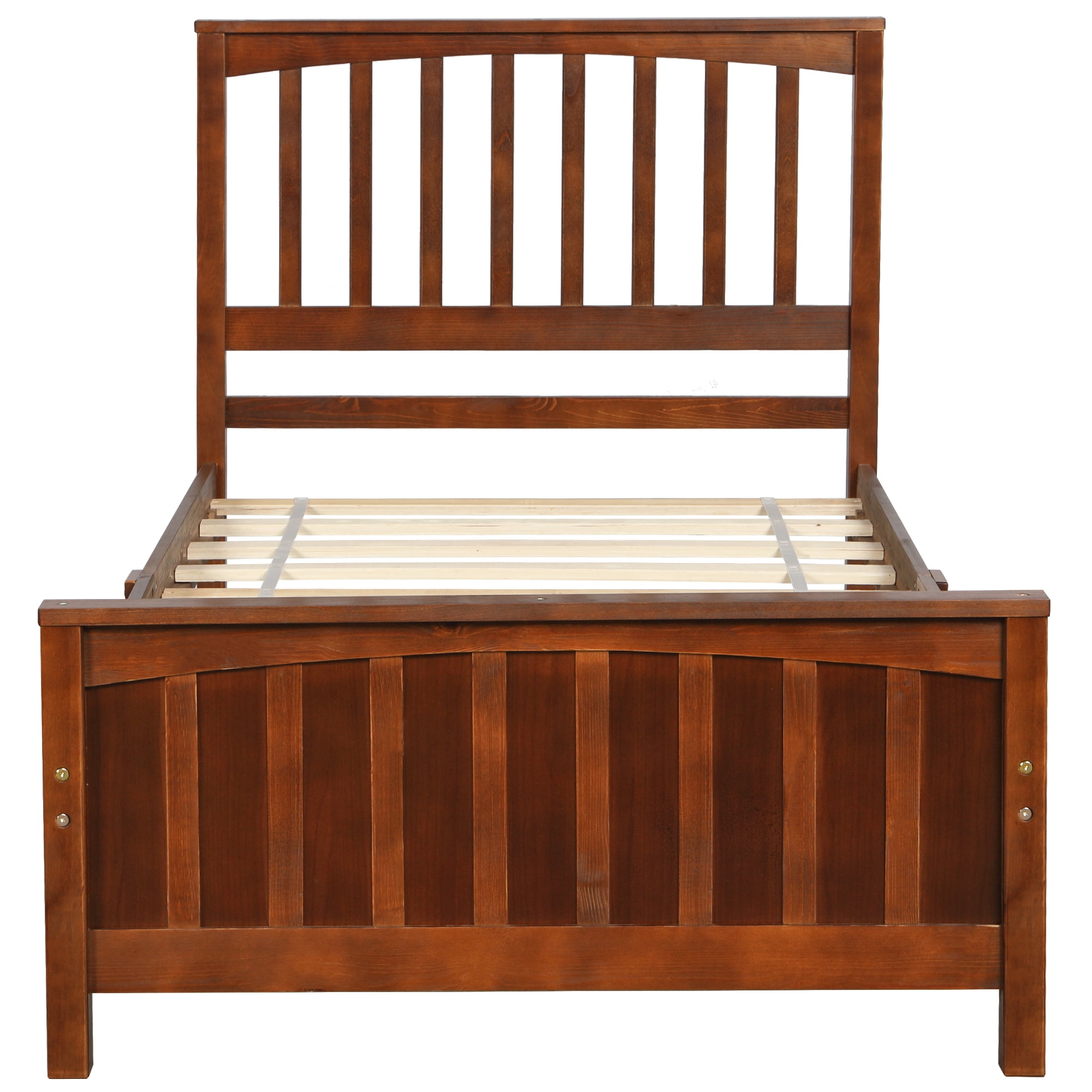 Kepooman Twin Size Classic Bedroom Wooden Bed Frame Platform with Headboard & Footboard, Walnut Kepooman Twin Size Classic Bedroom Wooden Bed Frame Platform with Headboard & Footboard, Walnut