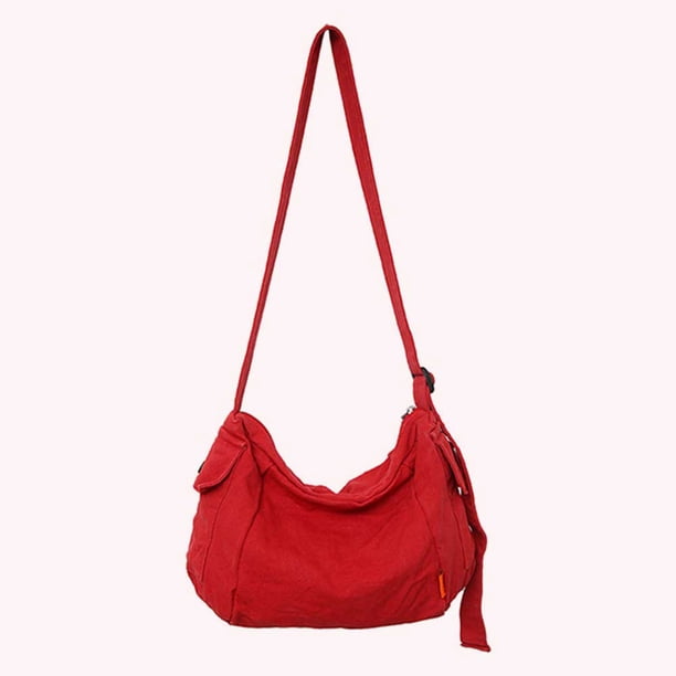 Bolso bandolera de lona para mujer Bolso de hombro de gran capacidad Simple para el trabajo (Rojo)