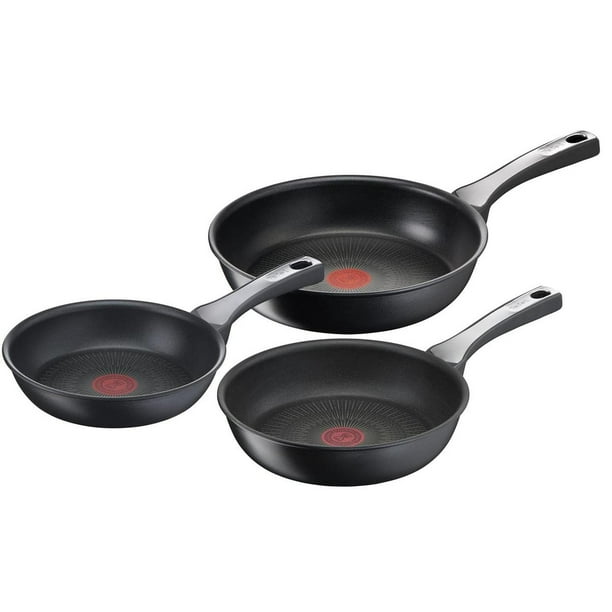 T-fal Juego de Sartenes 20/24/28 con antiadherente de 6 capas y revestimiento reforzado. Incluye una