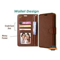 For Apple iPhone 13 Pro (6.1") Leather Wallet Case with Credit Card Holder Storage Kickstand & Magnetic Flip Protective Phone Case Cover by Xpression [Brown]