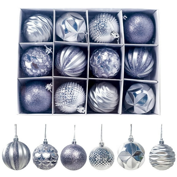12-Pack Glitter Christmas Ornaments - 6cm Shatterproof PVC Baubles for Tree Decorations | Multi-Color Holiday Ball Decor for Home/Office/Party