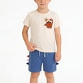 thumbnail image 2 of Afuyipoi Boys 2-Piece Daily Casual Summer Set (2-8 Years) Fun Dinosaur Print Short Sleeve Crewneck Top and Solid Color Outdoor Shorts Beige 2T, 2 of 8