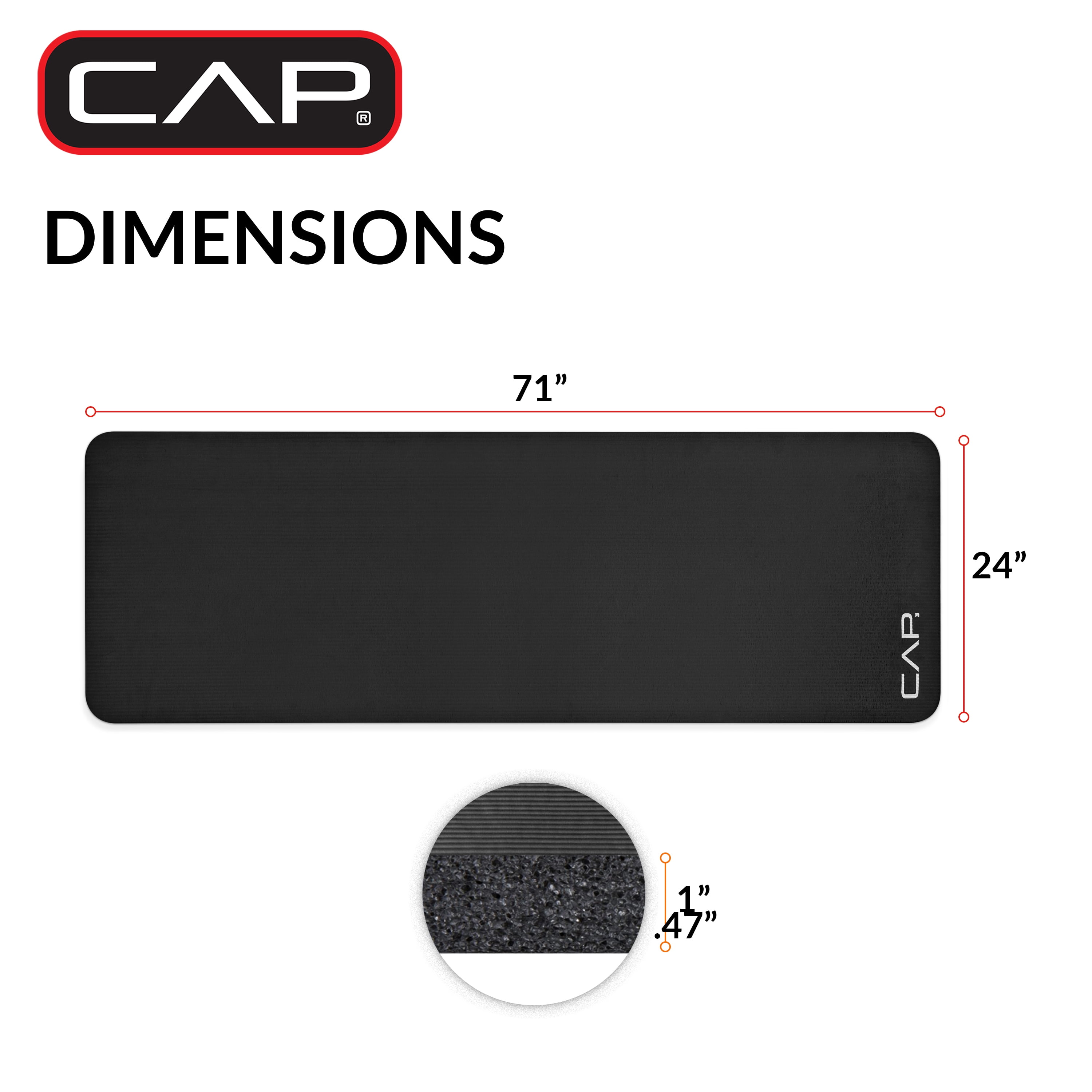 CAP High Density NBR Foam 1-inch Thick Exercise Yoga Mat with Carry Strap, 71"x24"x1" (25.4mm Thick), Black