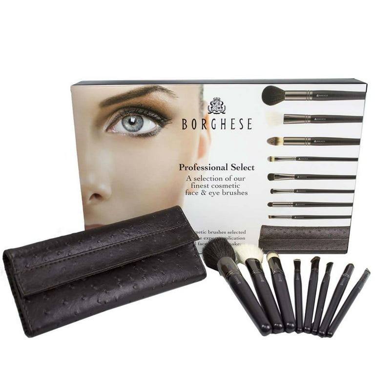Kirkland Borghese 10 Piece Premium Cosmetic Brush Collection Case W/Shimmer  Pdr.