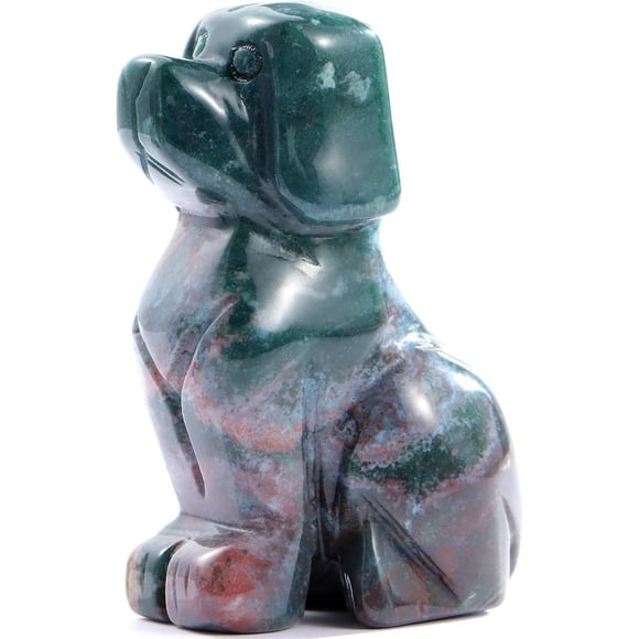 shiyou-2" Crystal Dog Statues and Figurines for Indoor,Hand Carved Natural Crystal Dog Crafts Healing Figurine Stone Ornaments Outdoor Dog Sculpture, Home Décor, Patio, Yard, Balcony (Ocean Jasper)