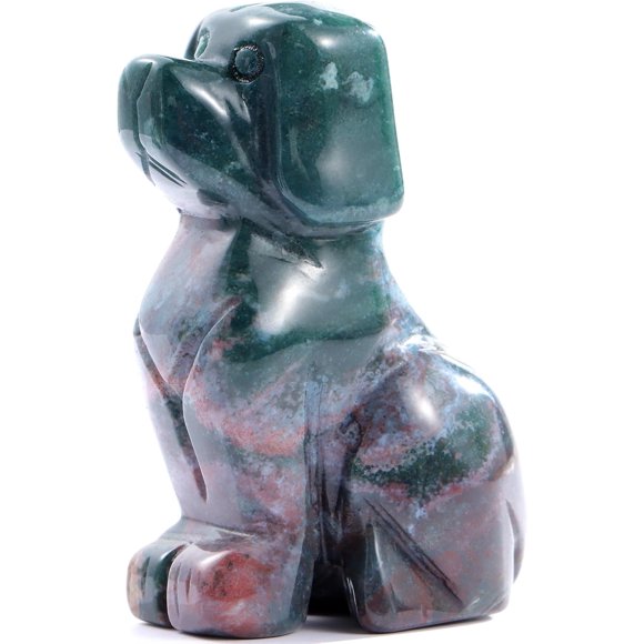 shiyou-2" Crystal Dog Statues and Figurines for Indoor,Hand Carved Natural Crystal Dog Crafts Healing Figurine Stone Ornaments Outdoor Dog Sculpture, Home Décor, Patio, Yard, Balcony (Ocean Jasper)