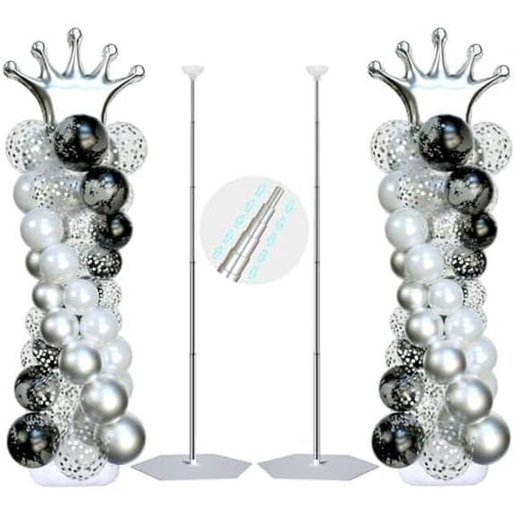 Balloon Arch Stand, Balloon Arch Kit of 2, 7 Feet Height Adjustable Metal Balloon Column Stand for Party Decorations Wedding Birthday, Graduation Party Decoration, Baby Shower, Silver