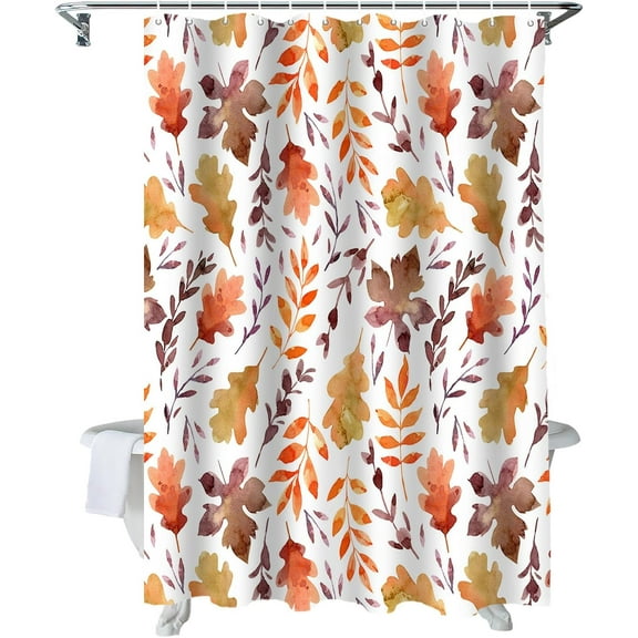 Fall Shower Curtain Autumn Leaf Shower Curtains for Bathroom Orange Leaves Bath Curtains Sets with Hooks for Autumn Thanksgiving Seasonal Bathroom Decor Polyester Fabric Waterproof 84 x 72 in