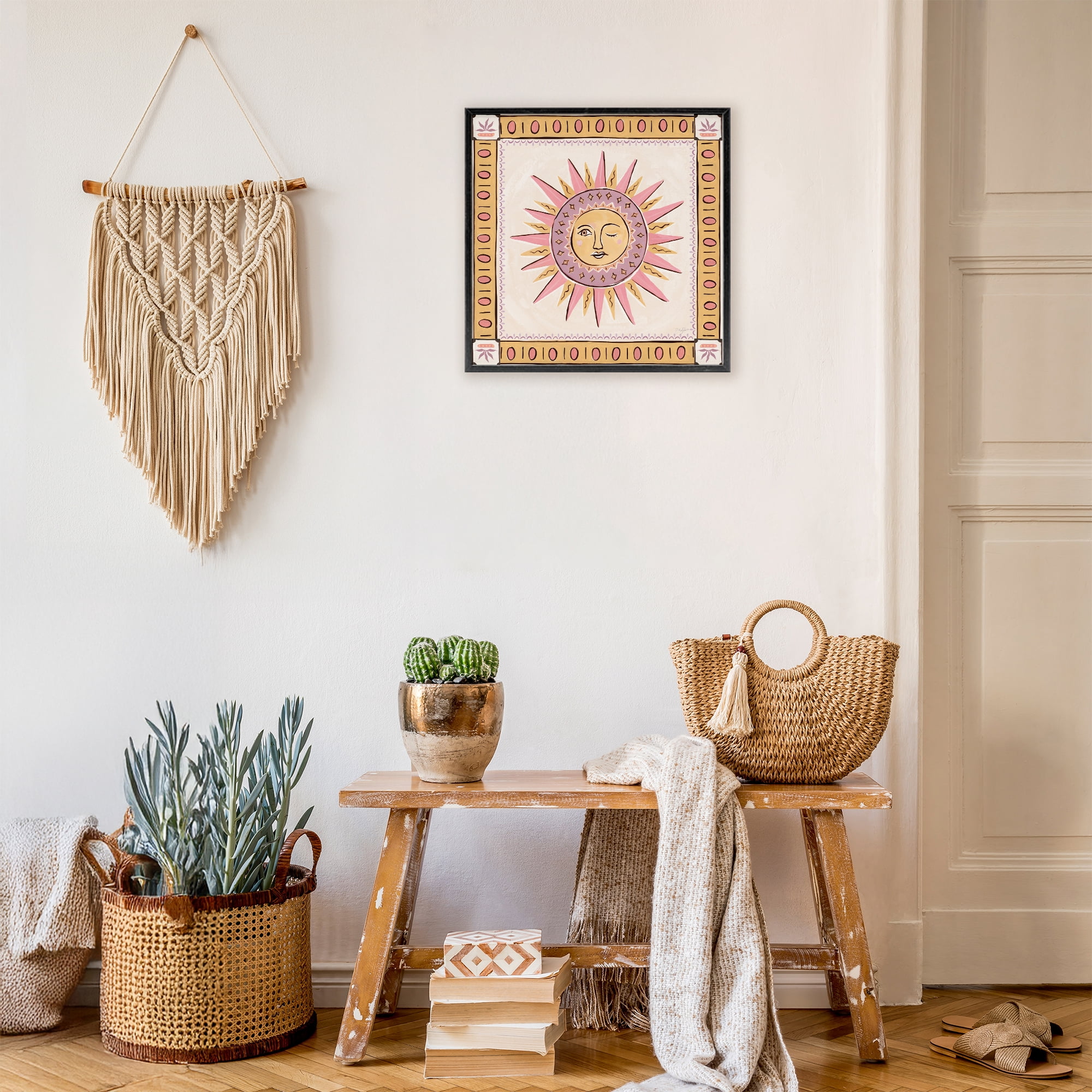 Stupell Industries Pastel Winking Sun with Border Black Framed Giclee Art, design by Two If By Sea Studios