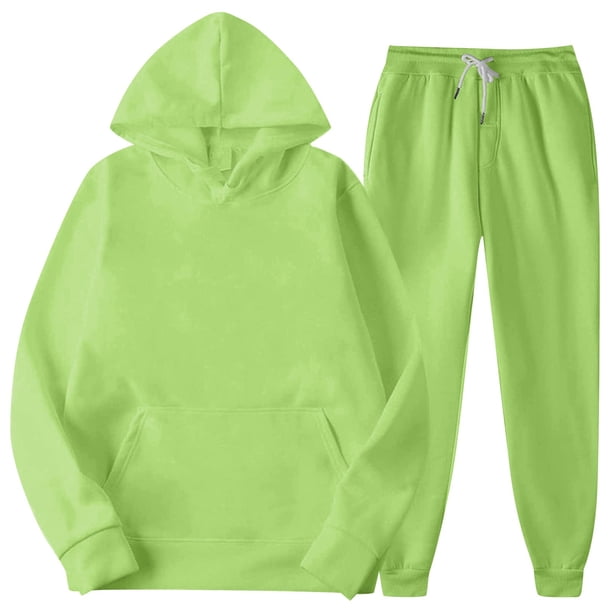 Mens Hooded Sports Tracksuit Unisex Two-Piece Running Outfits Long Sleeve Pullover Hoodies Sweatshirt+Sweatpants Set L