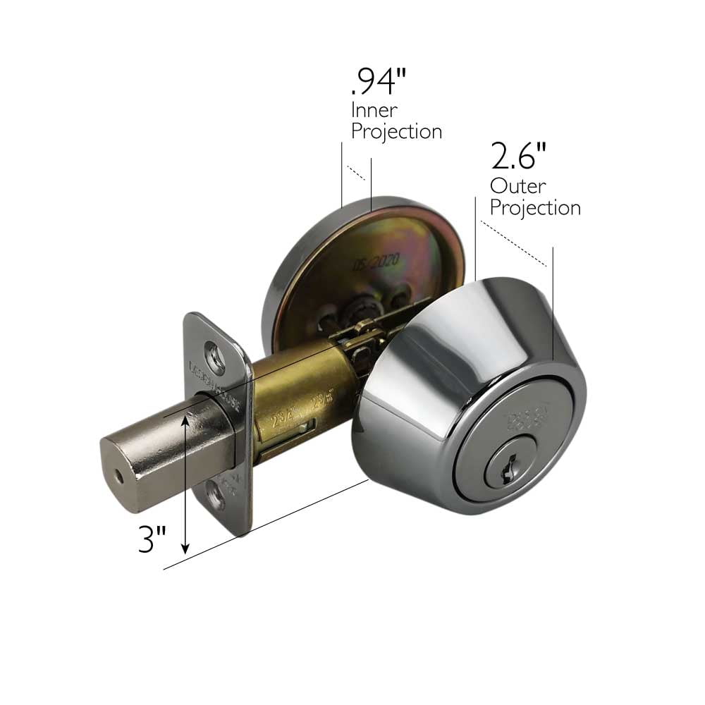 Design House Pro Deadbolt 2-Way Single Cylinder Deadbolt with Latch, Polished Chrome
