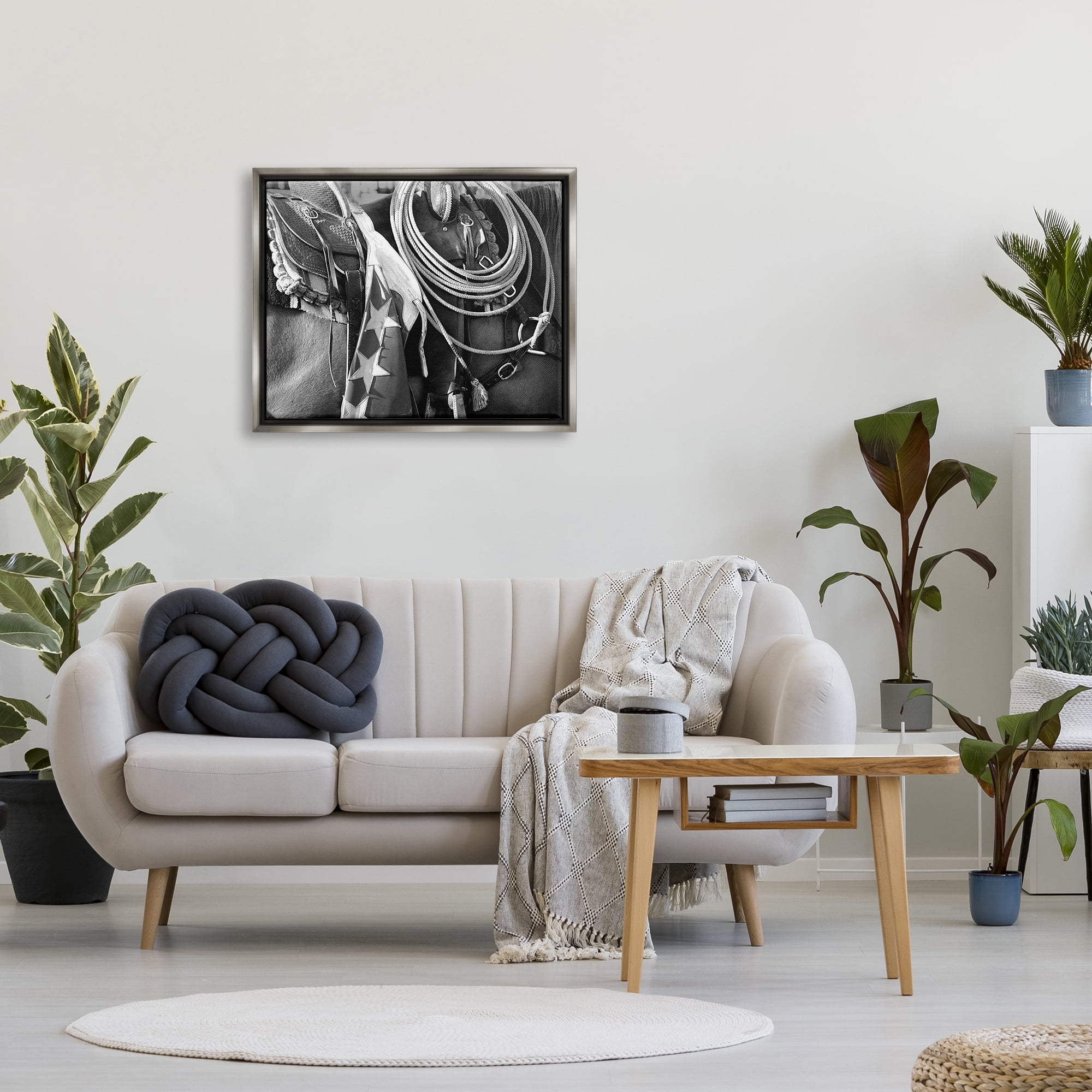 Stupell Industries Equestrian Saddle Photography Animals & Insects Photography Gray Floater Framed Canvas Art Print Wall Art, 31 x 25