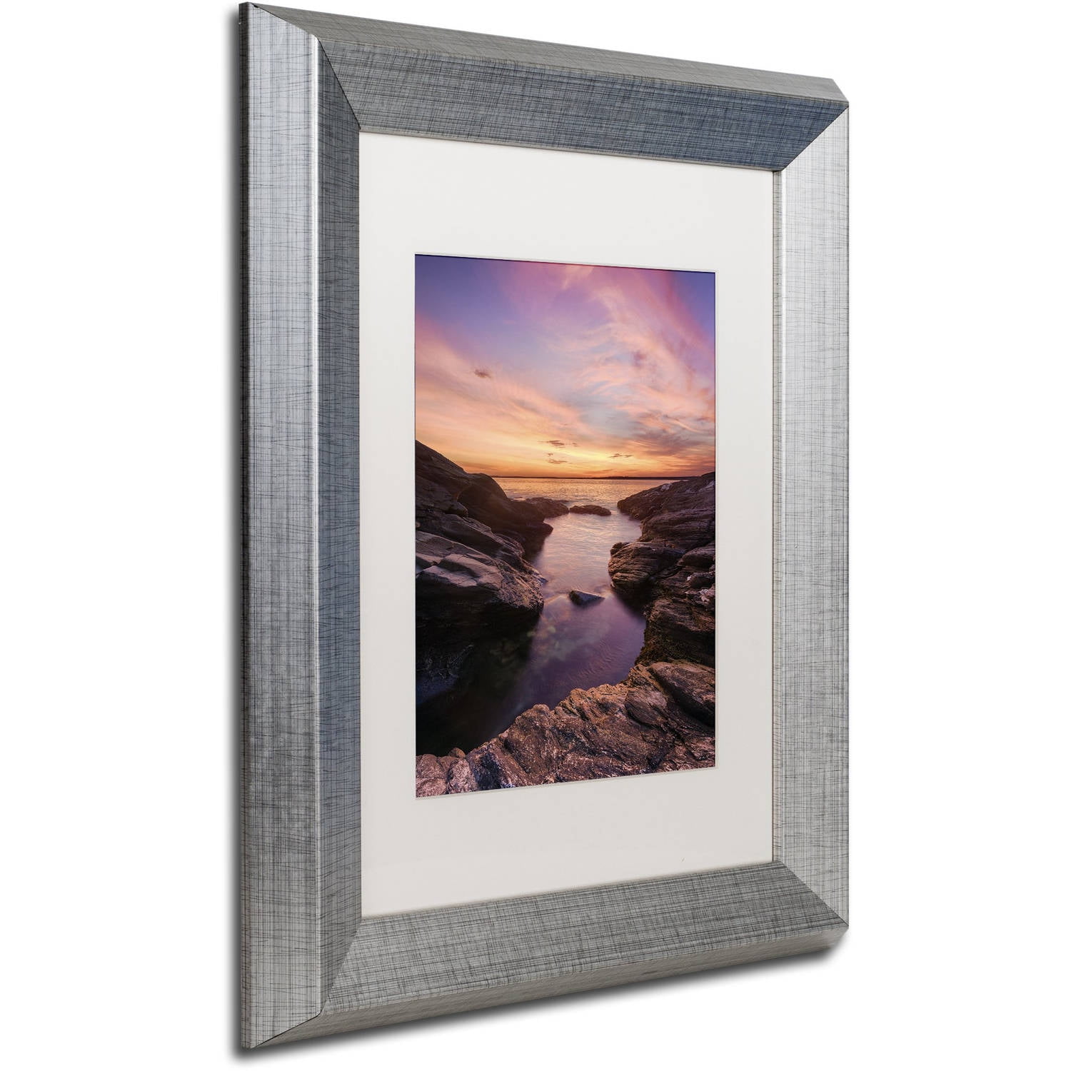 Trademark Fine Art "Beavertail Sunset" Canvas Art by Michael Blanchette Photography White Matte, Silver Frame