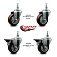 thumbnail image 2 of 3.5 Inch Maroon Polyurethane 10MM Threaded Stem Caster Set 2 Brakes SCC, 2 of 2