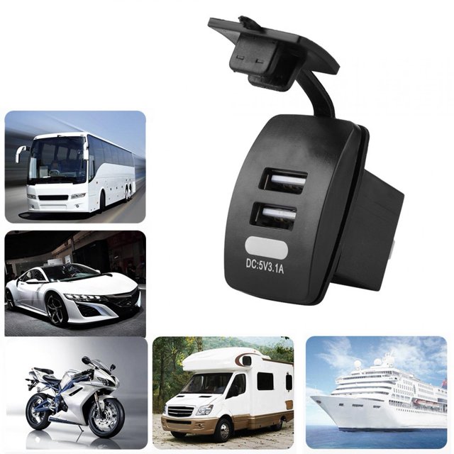 Cargador de coche con doble USB, cargador de coche con doble USB resistente al agua, adaptador de cargador de coche resistente al agua, funcionalidad inteligente