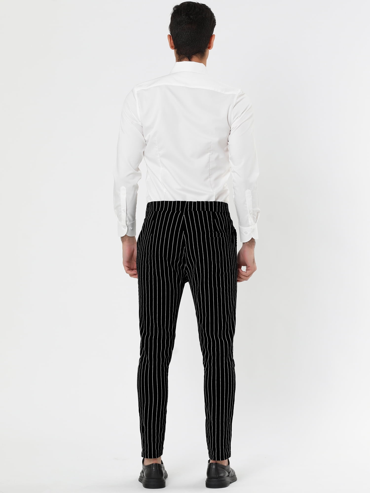Unique Bargains Men's Striped Pants Slim Fit Flat Front Business Dress Trousers 34 Black