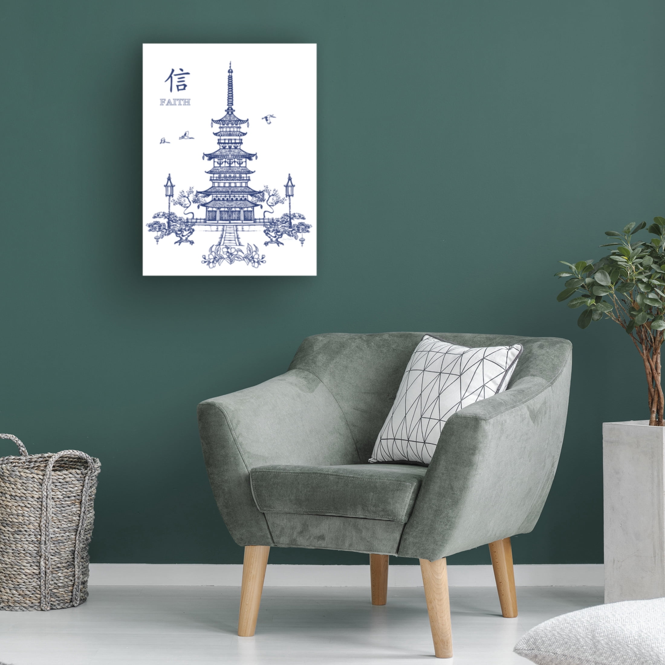 Canvas Wall Art - Jean Plout 'Vintage Pagoda B' Wall Art for Living Room, Bedroom, or Office Décor by Trademark Fine Art - 18 x 24 Inches