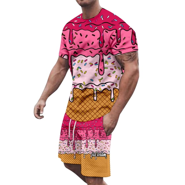Men's Summer Casual Suits Loose Fit Printed Matching Sets Comfortable Daily Wear Outfits Non Stretch Breathable Lightweight