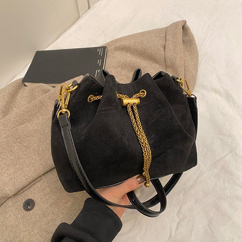 Jiibva Soft Suede Crossbody Bags Drawstring Bucket Purse For Women Thread String Women's Handbags
