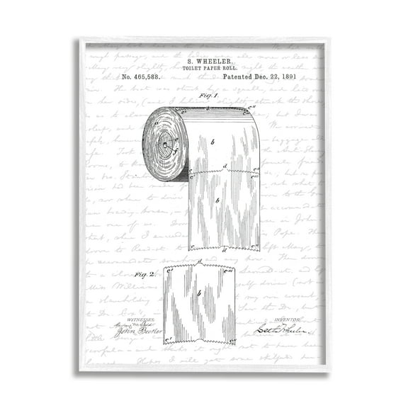 Stupell Industries Toilet Paper Roll Patent Black And White Bathroom Design, 11 x 14,Design by Lettered and Lined