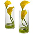 thumbnail image 1 of Nearly Natural 1390-YL-S2 Double Calla Lys avec Cylindre, Jaune, Lot de 2, 1 of 2
