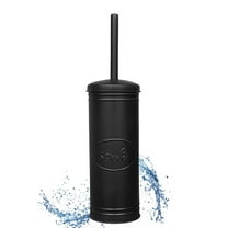 Autumn Alley Black Metal Farmhouse Toilet Brush Holder with 'scrub' Label