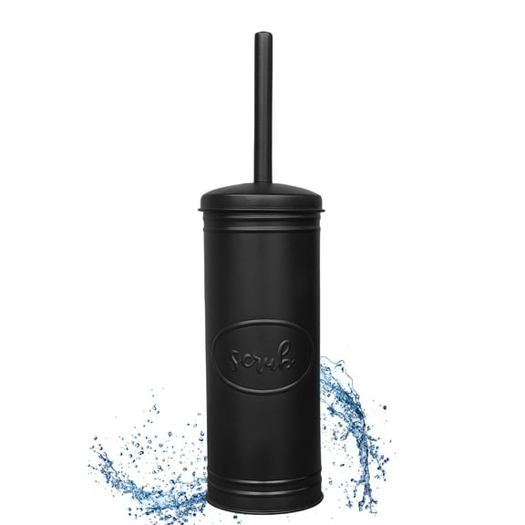 Autumn Alley Black Metal Farmhouse Toilet Brush Holder with 'scrub' Label