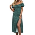 thumbnail image 3 of Coduop Women Floral Boho Dress Short Sleeve Ruffle Summer Split Swing Maxi Dresses, 3 of 9