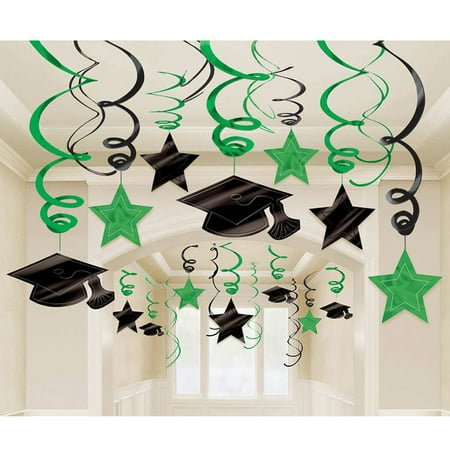 Graduation Foil Swirl Green Decorations (30 Count)