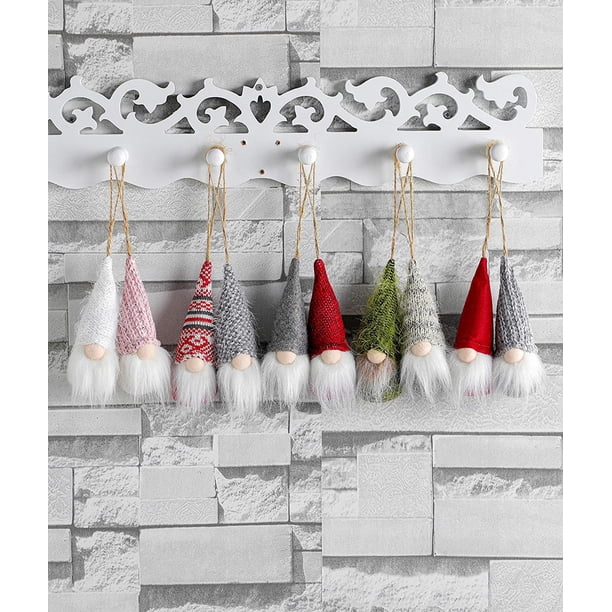 Juego de 10 adornos de gnomos colgantes para árboles de Navidad, gnomos de felpa hechos a mano suecos, adornos colgantes para el hogar de Santa Elf, decoración de vacaciones Zhivalor HMHZ1896