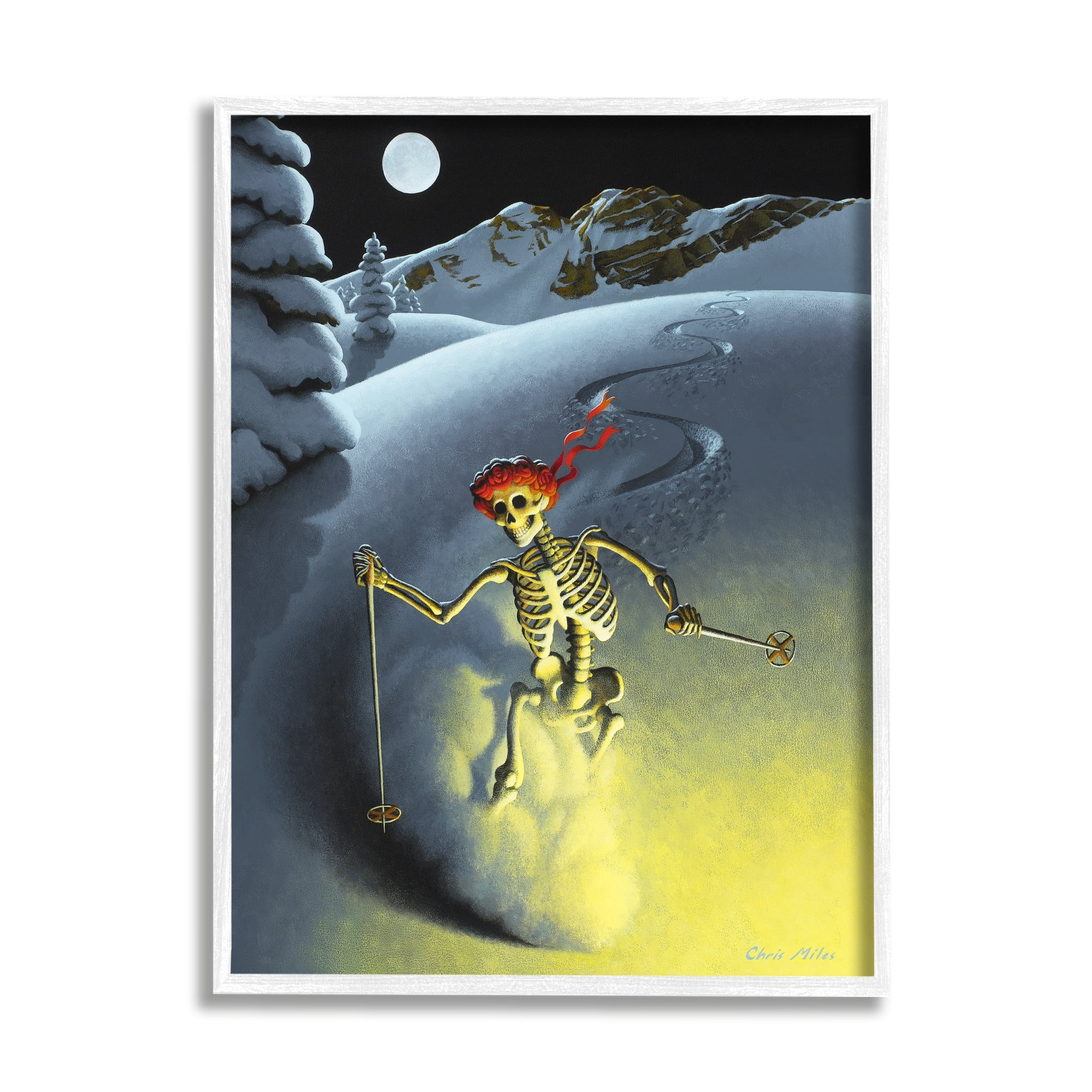 Stupell Industries Nighttime Moon Skiing Skeleton Winter Snow Slope Framed Wall Art, 11 x 14, Design by Chris Miles