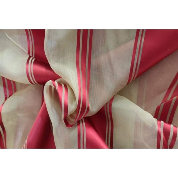 100% silk organza red stripes fabric 54" wide by the yard