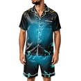 thumbnail image 2 of Leidass Mens Satin Pajama Set Halloween Print Short Sleeve Button Down Sleepwear Set with Shorts Pockets Loose Fit Loungewear Blue S, 2 of 6