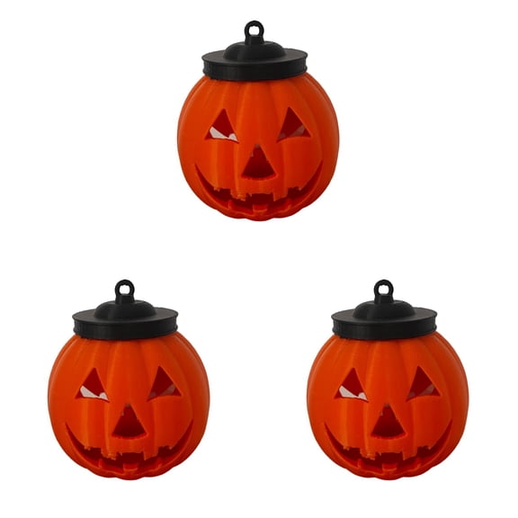 Hanging Halloween Pumpkin Lantern, 3Pcs LED Glowing Jack O Lantern Light, Battery Powered Plastic Holder, Warm Orange Glow Decorative Lamp, Table Centerpiece Hanging Ornament for Home Party Haunted