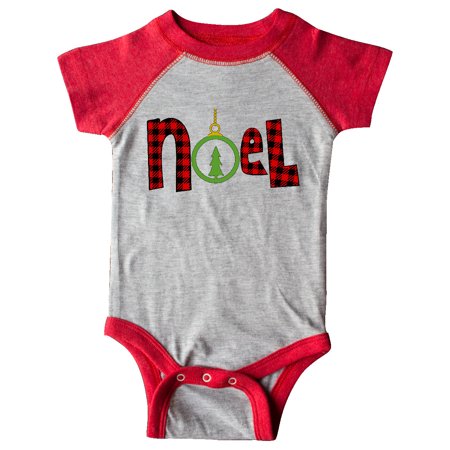 

Inktastic Noel in Red Plaid with Christmas Tree Ornament Gift Baby Boy or Baby Girl Bodysuit