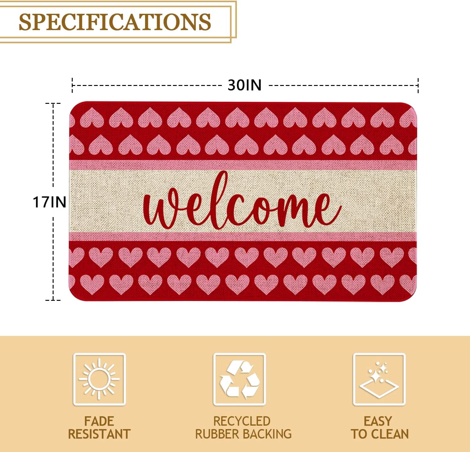 Roszwtit Valentines Day Door Mat 30 X 17 Inch Red Heart Welcome Doormat Indoor Outdoor Entrance Floor Mat Non Slip Valentine Decor Rubber Door Mats