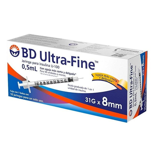 Jeringa BD Ultra Fine para insulina 0.5ml 31G x 8mm caja c/10 pzas