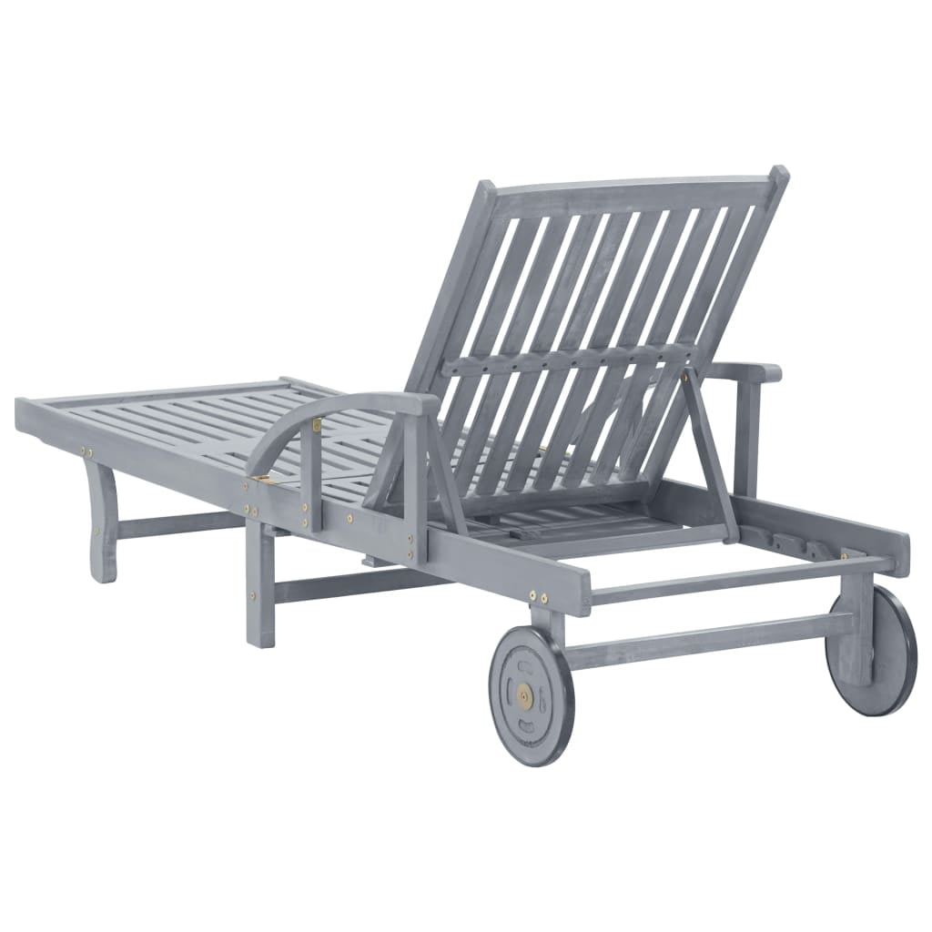 Lowestbest Garden Sun Lounger, Solid Acacia Wood Recliner with Two Wheels and Armrest Lowestbest Garden Sun Lounger, Solid Acacia Wood Recliner with Two Wheels and Armrest