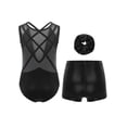 thumbnail image 2 of TSSOE Kids Girls 3-Piece Set Athletic Unitards Gymnastics Leotards Tumbling Clothes Ballet Dance Biketards Black&Gold 6, 2 of 7